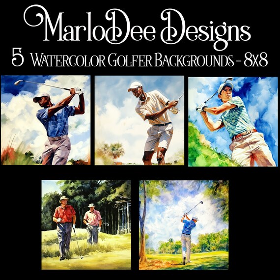 Golf Backgrounds, Father's Day, Sublimation, Watercolor Golfer Style Backgrounds, 8x8, Card Toppers, Watercolor Golfing, Man Golfing