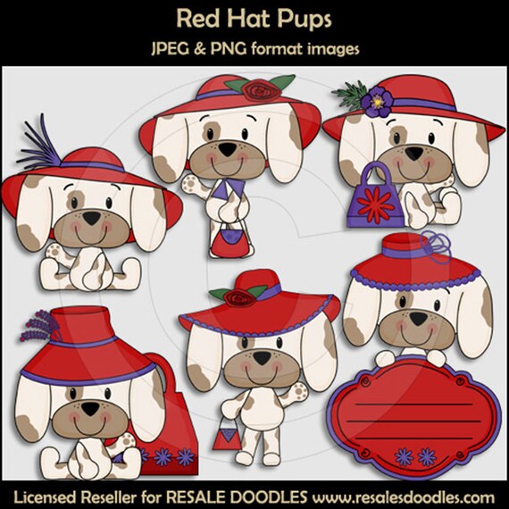 Puppies Wearing Hats - Dog Clipart - Puppy Graphic - Cute Dog - Dressup Dog - Red - Scrappin Doodles