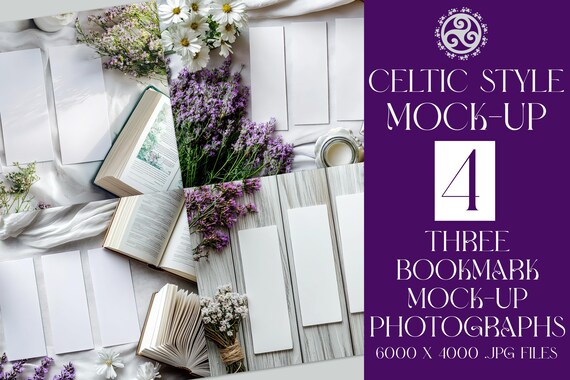 3 Bookmark Mockup, 4 Celtic Mock-Up Photos, Wiccan Mockups, Irish Mockups, Celtic Stock Photos, Flowers, Crystals, Book, Bookmark, Top View