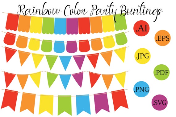 Rainbow Color Party Bunting SVG | rainbow color banners | bunting vectors | banner svg | banner png | bunting png
