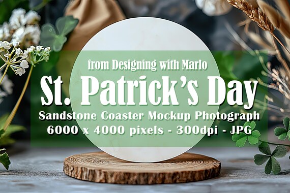 Sandstone Coaster Mockup, St Patrick's Day Mockup, Irish Mockup. St Patrick's Day Coaster, Irish Stock Photo, Coaster Photograph, p3