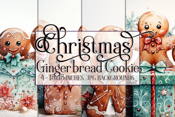 Christmas Gingerbread Cookie Watercolor 15x15 Backgrounds, Christmas Cookie, Cookies, Gingerbread man, Sublimation Gingerbread, Holiday