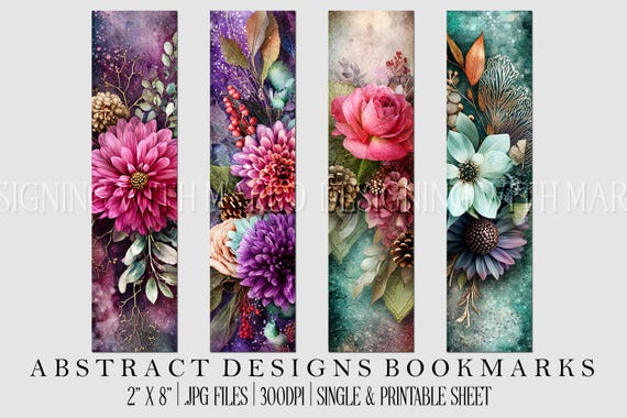 Abstract Style 2x8 Bookmark, Printable Bookmark, Feminine Bookmark, Printable, JPG Bookmark, Gift for Avid Reader, Book Lover, Librarian