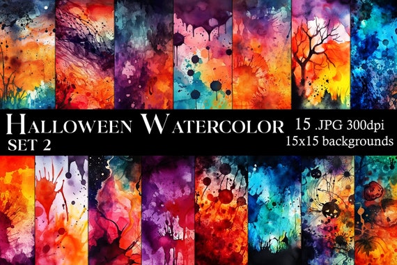 Halloween Watercolor 15x15 Backgrounds, Watercolor Papers, Watercolor Backgrounds, Scrapbook Papers, Spooky Halloween, Watercolor Halloween