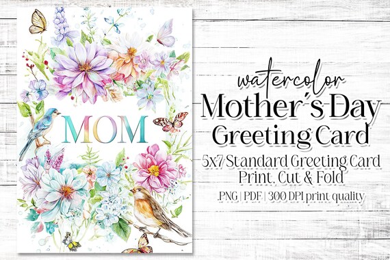 Happy Mother's Day Card - Card for Mom - Mother's Day Printable - 5"x7" - Greeting Card Printable - Watercolor Floral Printable Card