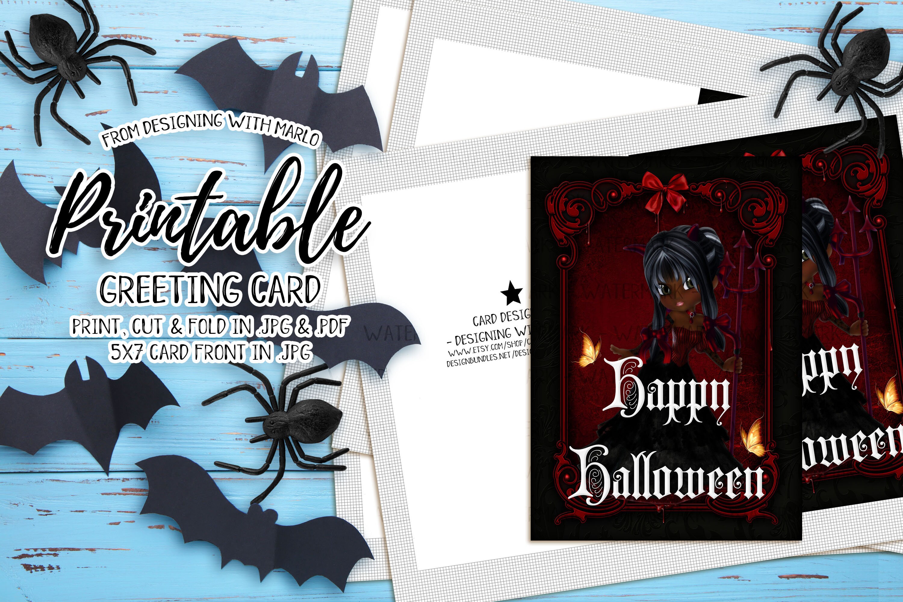 Little Devil Printable Happy Halloween Greeting Card Etsy