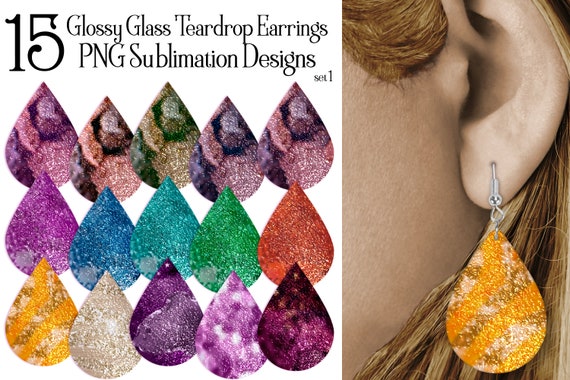Gloss Teardrop Earring .PNG Sublimation Designs, Colorful Gloss Earring, Glossy Teardrop Earring, Gradien Style Earring, Texture Earring