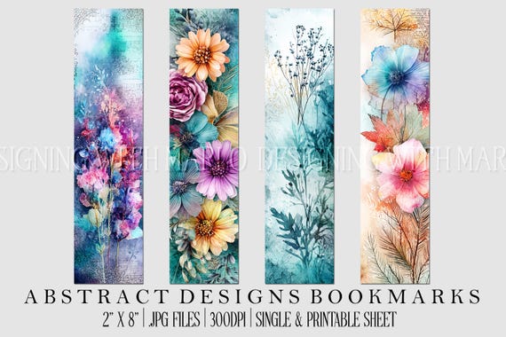Abstract Style 2x8 Bookmark, Printable Bookmark, Feminine Bookmark, Printable, JPG Bookmark, Gift for Avid Reader, Book Lover, Librarian