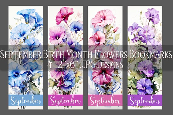 September Bookmark, Morning Glory Printable Bookmark, Autumn Bookmark, Printable, Floral Bookmark, Sublimation, September Birthday Gift Idea