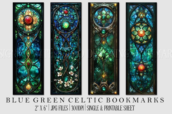 Irish Celtic Printable Bookmark, Irish Bookmark, Celtic Bookmark, Printable, JPG Bookmark, St Patrick's Day, Fantasy Bookmark, Blue Green