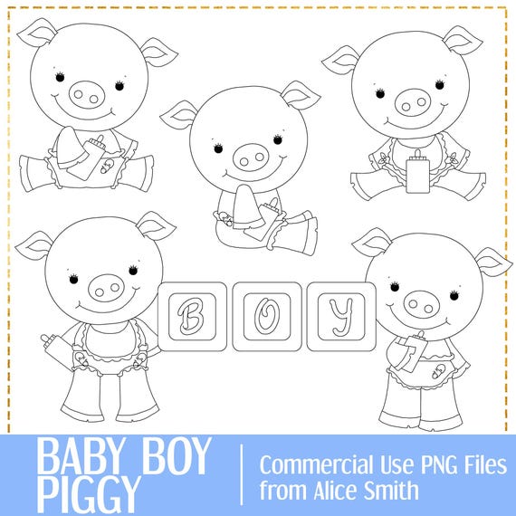 Baby Boy Piggy Digital Stamps from Alice Smith, Baby Digi Stamp, Baby Pig, Sublimation Baby, Sublimation Pig, Line Art, Coloring Page