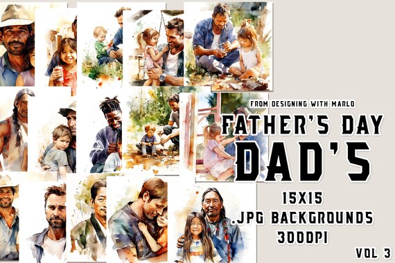 Collection of Dads Watercolor 15x15 Backgrounds, Watercolor Papers, Watercolor Backgrounds, Scrapbook Papers, Father's Day Papers, vol 3
