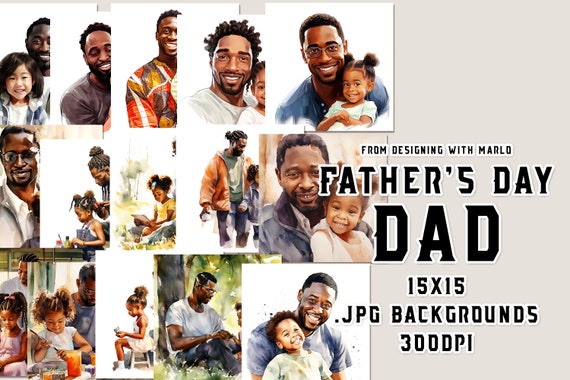 African American Dads Watercolor 15x15 Backgrounds, Watercolor Papers, Watercolor Backgrounds, Scrapbook Papers, Father's Day Papers