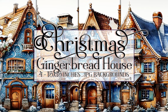 Christmas Gingerbread House Watercolor 15x15 Backgrounds, Christmas House, Holiday House, House Made of Gingerbread, Sublimation Gingerbread
