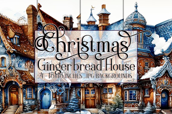 Christmas Gingerbread House Watercolor 15x15 Backgrounds, Christmas House, Holiday House, House Made of Gingerbread, Sublimation Gingerbread