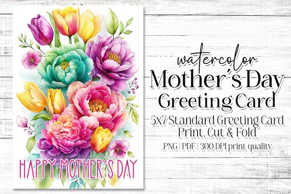 Happy Mother's Day Card - Card for Mom - Mother's Day Printable - 5"x7" - Greeting Card Printable - Watercolor Floral Printable Card
