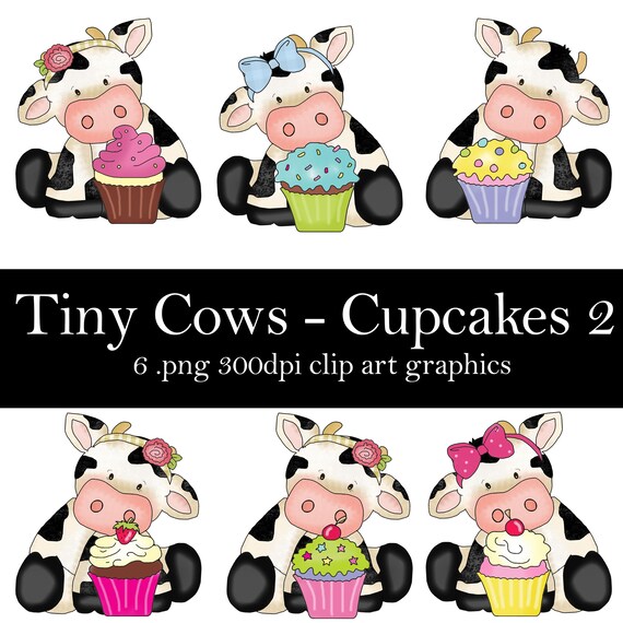 Tiny Cows - Cupcakes - Whimsical Inklings Clip Art - Cow Graphics - Cow Clipart - School Graphics - Teacher - Cheryl Seslar