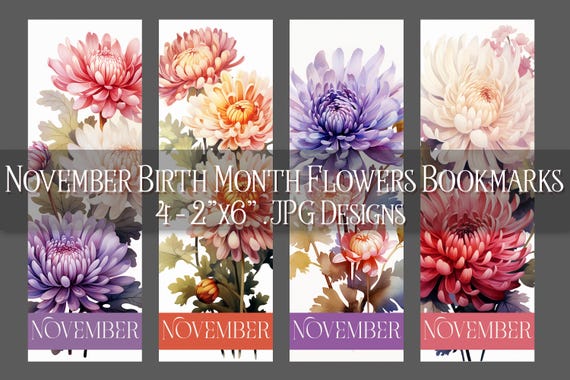November Bookmark, Chrysanthemum Printable Bookmark, Autumn Bookmark, Printable, Floral Bookmark, Sublimation, November Birthday Gift Idea