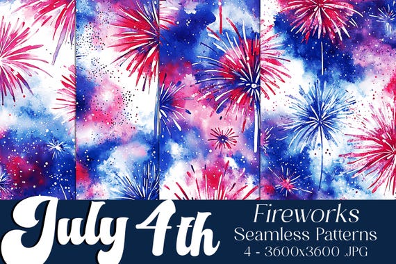 July 4th Seamless Patterns, July 4th Patterns, Fireworks Patterns, July 4th Fireworks, 4th of July Fireworks, Fireworks Seamless Patterns