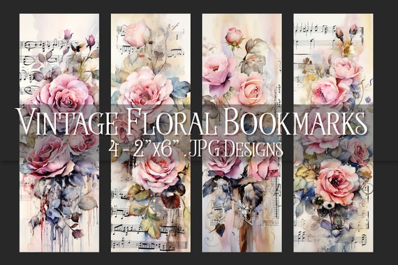 Vintage Floral Printable Bookmark, Floral Bookmark, Flower Bookmark, Printable Bookmark, JPG Bookmark, Sublimation, Print Your Own Bookmark
