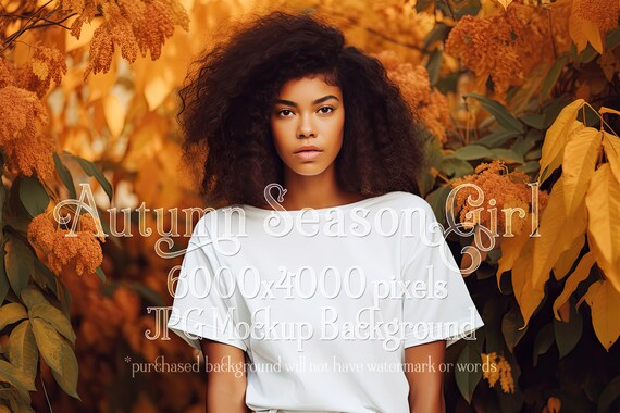 Autumn Mockup | Autumn Girl Background Mockup | Stock Photo Mockup | African American Girl Mockup | T-Shirt Mockup | Fall Seaon Background