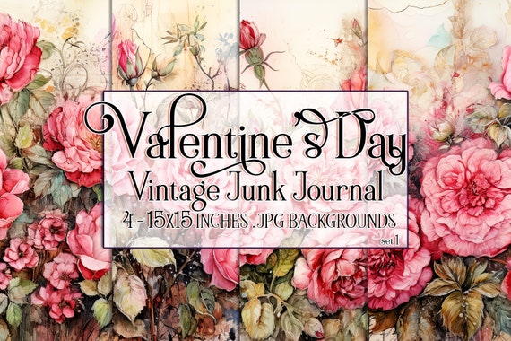 Valentine's Day, Romantic Valentine, Junk Journal Valentine, Valentine Background, Flowers, Valentine Paper, 15x15 Vintage Floral Background