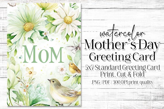 Happy Mother's Day Card - Card for Mom - Mother's Day Printable - 5"x7" - Greeting Card Printable - Watercolor Floral Printable Card