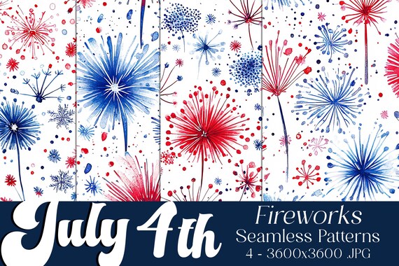 July 4th Seamless Patterns, July 4th Patterns, Fireworks Patterns, July 4th Fireworks, 4th of July Fireworks, Fireworks Seamless Patterns