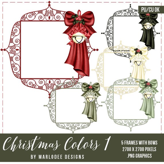 Christmas Frame Graphics | Christmas Colors 1 | Round Square Frames with Bow & Bell | Digital Designer Resources
