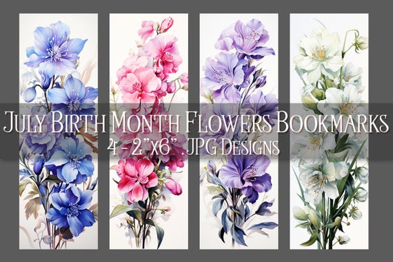 July Bookmark, Larkspur Printable Bookmark, Summer Bookmark, Printable, Floral Bookmark, Sublimation, July Birthday Gift Idea