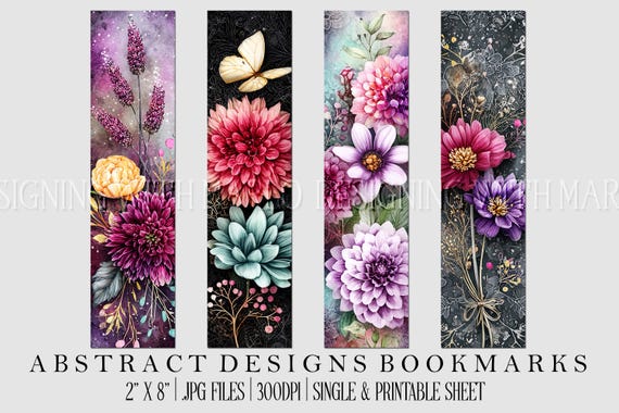 Abstract Style 2x8 Bookmark, Printable Bookmark, Feminine Bookmark, Printable, JPG Bookmark, Gift for Avid Reader, Book Lover, Librarian