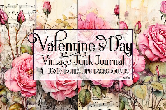 Valentine's Day, Romantic Valentine, Junk Journal Valentine, Valentine Background, Flowers, Valentine Paper, 15x15 Vintage Floral Background