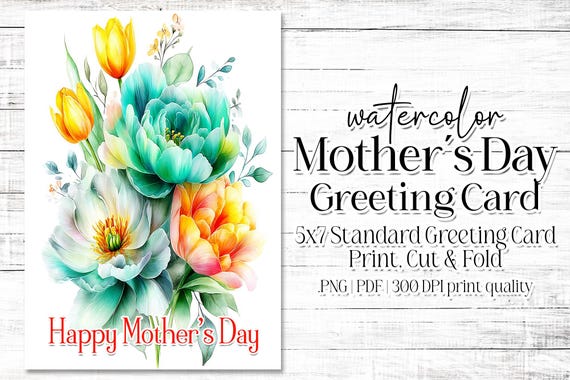 Happy Mother's Day Card - Card for Mom - Mother's Day Printable - 5"x7" - Greeting Card Printable - Watercolor Floral Printable Card