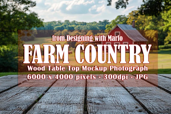 Farm Mockup, Country Mockup, Countryside Mockup. Front View Mockup, Wood Table Top Mockup Photograph, Red Barn, Farm Animals, Rustic, p8