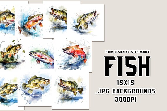 Fish Watercolor 15x15 Backgrounds, Watercolor Papers, Watercolor Backgrounds, Scrapbook Papers, Father's Day Papers, Father's Day, Trout