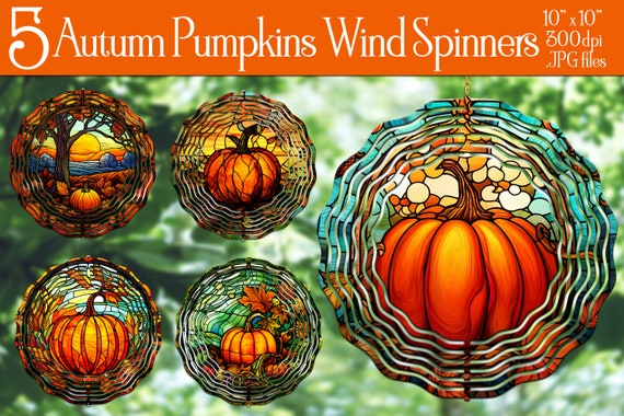 Autumn Pumpkins Wind Spinner | Stained Glass | Pumpkin Wind Spinner | Fall Season Spinner | Sublimation Wind Spinner | Wind Spinner Design