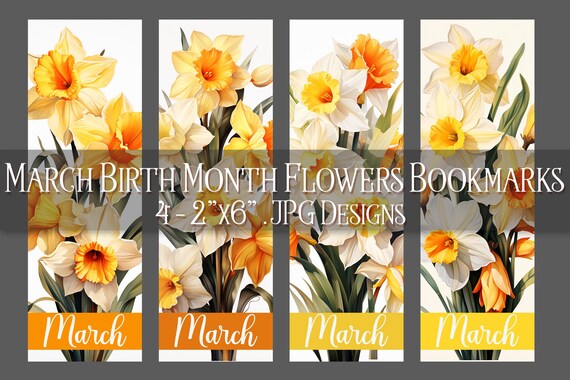 March Bookmark, Daffodil Printable Bookmark, Spring Bookmark, Printable, Floral Bookmark, Sublimation, Pisces Birthday Gift Idea, Jonquil