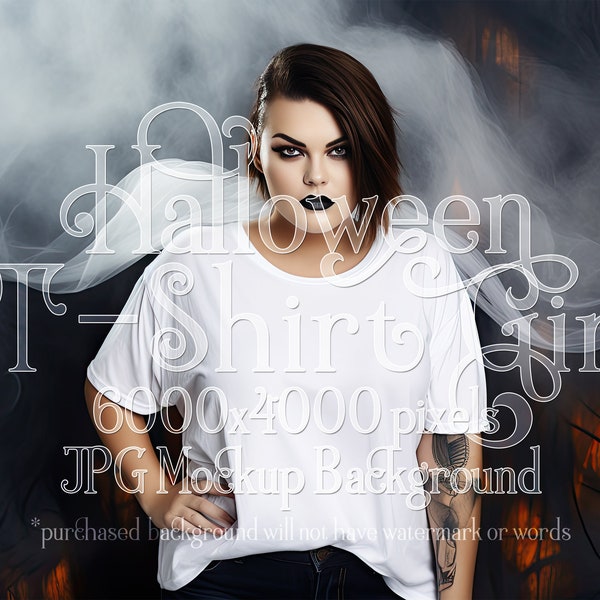 Halloween Mockup | White T-Shirt Mockup | Stock Photo | Gothic Mockup | T-Shirt Mockup | Female Mockup | Woman Mockup | Clothing Mockup