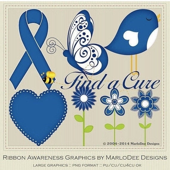 Commercial Use Clip Art Graphics | Blue Ribbon Awareness | Exclusive from MarloDee Designs