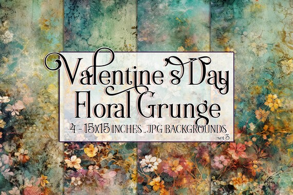 Valentine's Day, Romantic Valentine, Grunge Valentine, Valentine Background, Flowers, Valentine Paper, 15x15 Floral Scrapbook Background