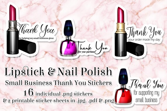 Small Business Stickers | Lipstick Thank You Stickers | Nail Polish thank you stickers | Cosmetic Business | Makeup Business