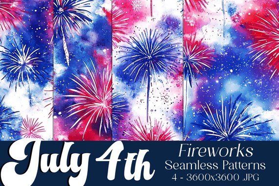 July 4th Seamless Patterns, July 4th Patterns, Fireworks Patterns, July 4th Fireworks, 4th of July Fireworks, Fireworks Seamless Patterns