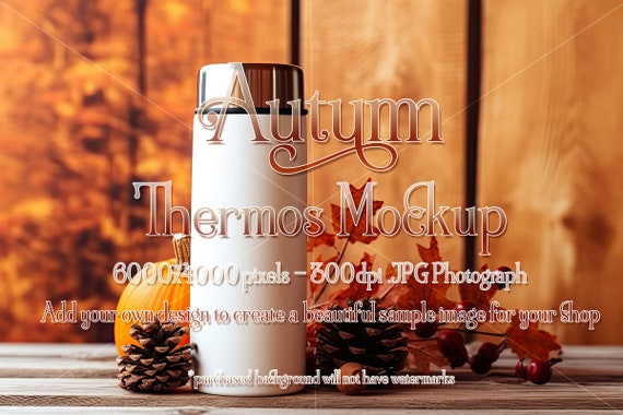 Thermos mockup | blank tumbler | mock ups | tumbler mock up | drinking cup mockups | basic white thermos | mockup photograph | pumpkin spice