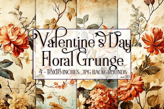 Valentine's Day, Romantic Valentine, Grunge Valentine, Valentine Background, Flowers, Valentine Paper, 15x15 Floral Scrapbook Background