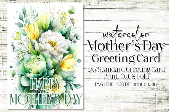 Happy Mother's Day Card - Card for Mom - Mother's Day Printable - 5"x7" - Greeting Card Printable - Watercolor Floral Printable Card