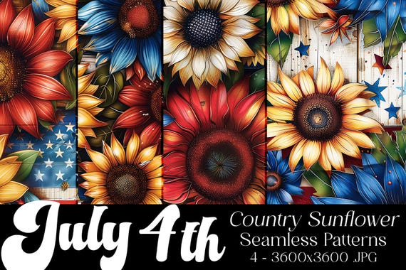July 4th Seamless Patterns, July 4th Patterns, Sunflower Patterns, July 4th Sunflowers, 4th of July, Country Sunflowers, Seamless Patterns