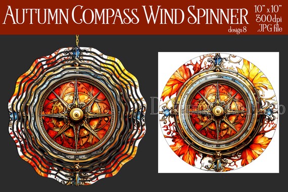 Autumn Compass Wind Spinner Sublimation | Watercolor Autumn Wind Spinner | Fantasy Spinner | Sublimation Wind Spinner | Wind Spinner Design