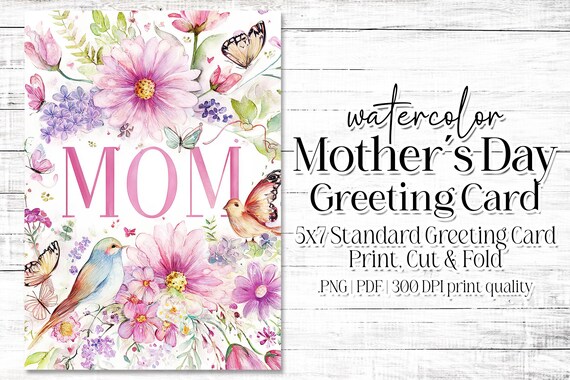 Happy Mother's Day Card - Card for Mom - Mother's Day Printable - 5"x7" - Greeting Card Printable - Watercolor Floral Printable Card