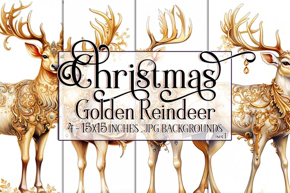 Christmas Golden Reindeer Watercolor 15x15 Backgrounds, Christmas Reindeer, Christmas Deer, Gold Deer, Beautiful Deer, Sublimation Reindeer
