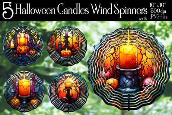 Halloween Candle Wind Spinner Sublimation | Candle Wind Spinner | Halloween Wind Spinner | Sublimation Wind Spinner | Stained Glass Spinner